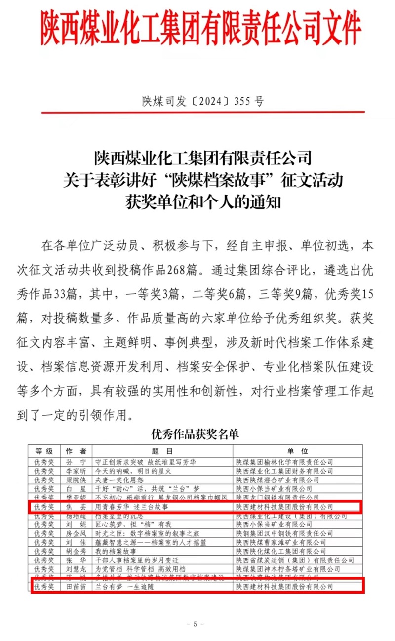 喜報(bào)！陜西建材科技檔案故事獲獎了